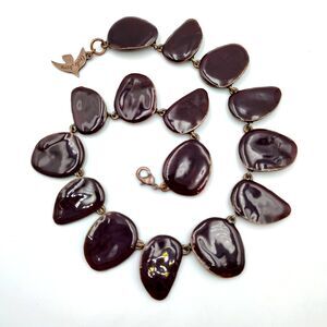 Cecile Jeanne Paris Burgundy Plum Color Enamel Panel Statement Necklace Rare